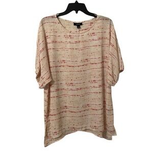 Alfani Women's White/Pink Round Neck Cuffed Short Sleeve Top Size L‎